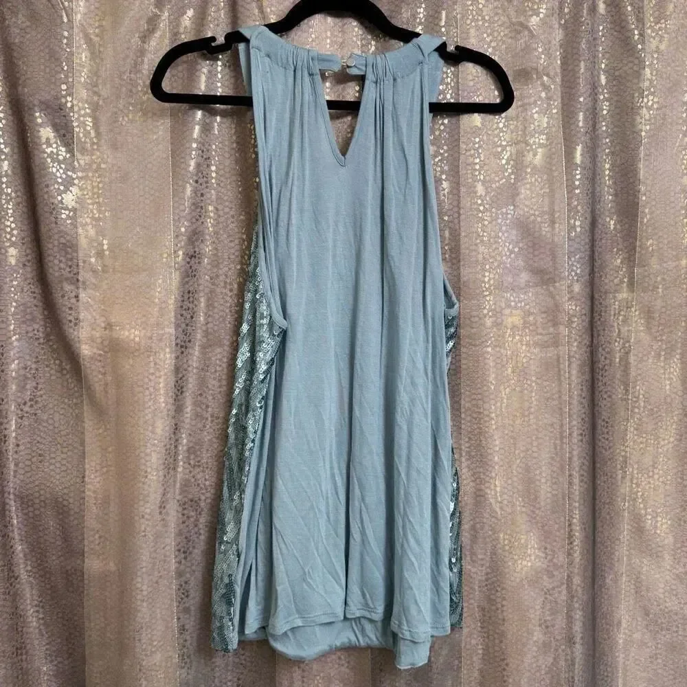 INC International Concepts Sequin Sage Green High Neck Blouse Flawed XL